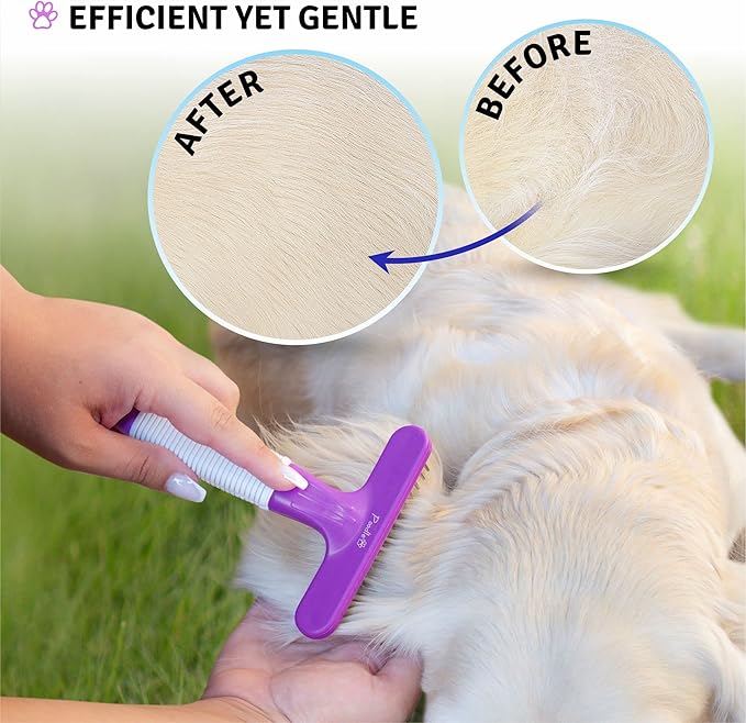 POODLIE Poodle Pet Dog Grooming Rake| Dematting Tool with Stainless Steel Shedding Comb for Pets | 2 Rows of Pins Gently Remove Loose or Tangled Hair from Undercoat | Purple Handle