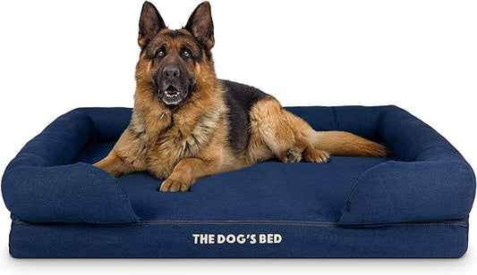 The Dog’s Bed, XL Blue Denim, Memory Foam, Pain Relief: Arthritis, Hip & Elbow Dysplasia, Post Surgery, Lameness, Supportive, Calming, Waterproof Washable Cover