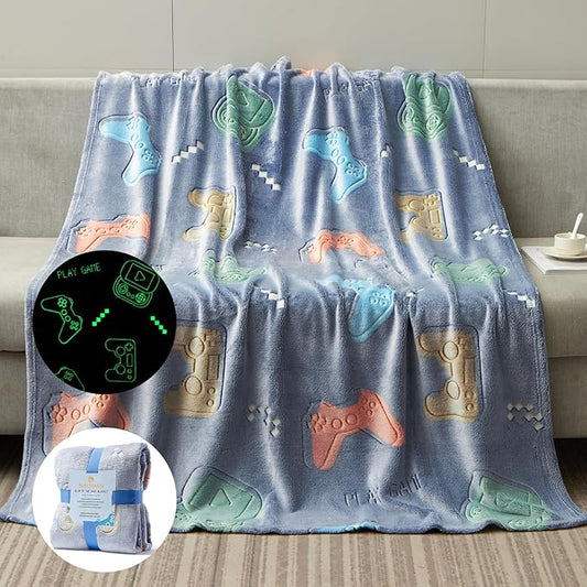 Glow in The Dark Gaming Blanket,Gamer Game Controller Gifts for Boys,Gift Toys for Kids Boys Teen Son Adult Gamepad Presents,Soft Blanket Gifts for Boy for Birthday Christmas Easter Gift, 50"x60"