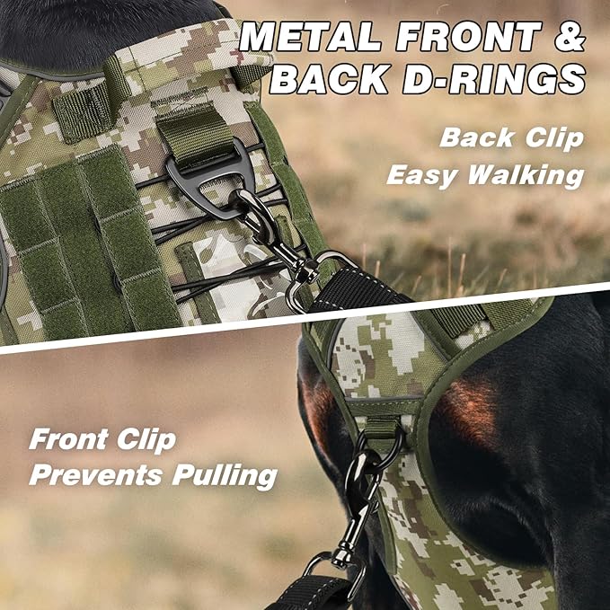 WINGOIN Tactical Dog Harness for Large Dogs, Heavy Duty No Pull Dog Harness with Handle, Adjustable Reflective Military K9 Big Pet Vest for Husky, Doberman, Walking, Hunting, Green Camo (XL)