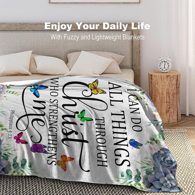 Christian Gifts for Women Inspirational Religious Blanket Bible Verse Scripture Prayer Throw Blanket Soft Flannel Healing Blanket 80"X60"