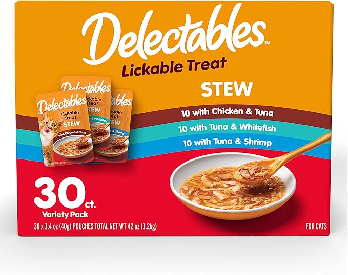 Hartz Delectables Stew Lickable Wet Cat Treats for Adult & Senior Cats, Variety Pack, 30 Count