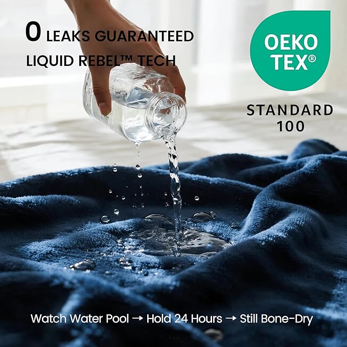 gogobunny Waterproof Bed Blanket, Reversible Sherpa Fleece Throw Blanket for Dog Puppy Cat, Furniture Cover Protects Bed Couch Sofa from Liquid Pee and Pet Fur (Navy Blue, 50x60 inches)