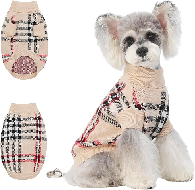 Small/Medium Dog Sweater, Warm Dog Winter Coat w/Sleeves, Comfortable High Neck & Leash Hole, Premium Dog Clothes for Schnauzer-Best for Holidays, Daily Walks M Apricot