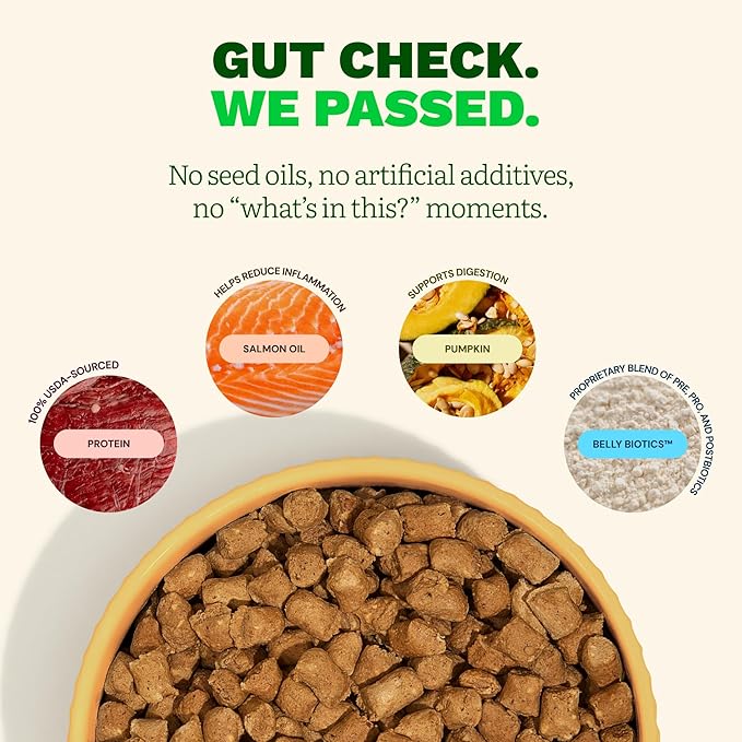 Get Joy Freeze Dried Raw Beef Dog Food, High Protein Grain Free Meal, Topper & Treat, Gut Health Support with Probiotics, Small to Large Breed, 32oz Bag