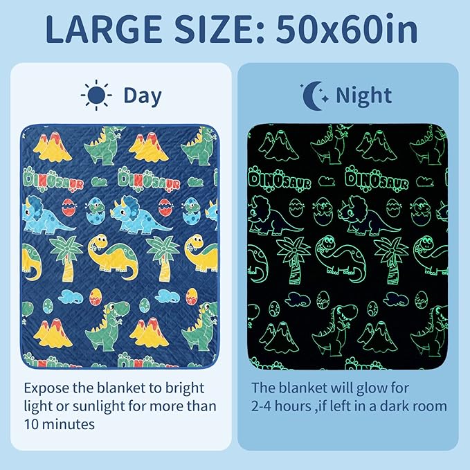 Cooling Blanket for Hot Sleepers,Glow in The Dark Dinosaur Blanket Girls Toys for 1-10 Year Old Boys Girls Gifts,Q-Max>0.4 Arc-Chill Cooling Fiber,Dino Soft Summer Blankets for Boys Girl,50x60In