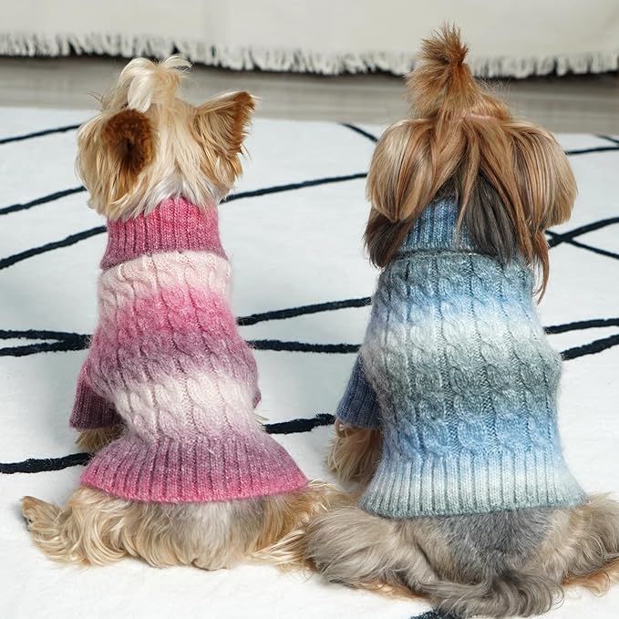 KYEESE Dog Sweater Thick Cable Knit Pet Sweater Gradient Color Small Dog Sweater Fuzzy Warm with Sleeves, Blue, X-Small