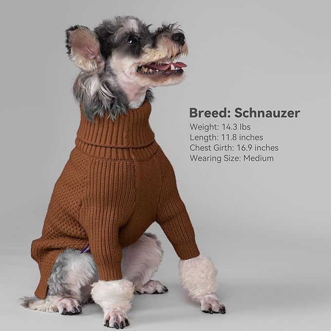 cyeollo Warm Small Dog Sweater, Knit Cold Weather Doggy Sweaters for Small Dogs Boy Pullover Winter Dog Clothes with Turtleneck for Indoor & Outdoor Wear, Brown M