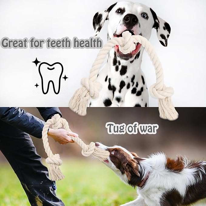 Barida Natural White Cotton Tough Dog Rope Toy. Non Toxic and Premium Rope Dog Tug Toy for Medium & Large Dogs.