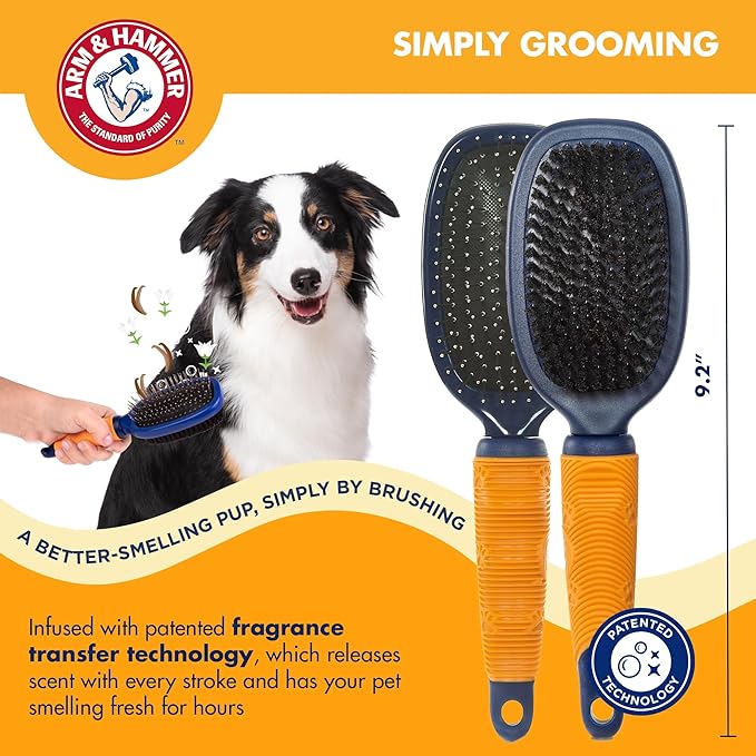 Arm & Hammer “Simply Calm” Dog Grooming Pin & Bristle Deodorizing Brush with Fragrance Transfer Technology – Scented 2-in-1 Brush for Detangling & Shedding, Sweet Lily & Vanilla Scent