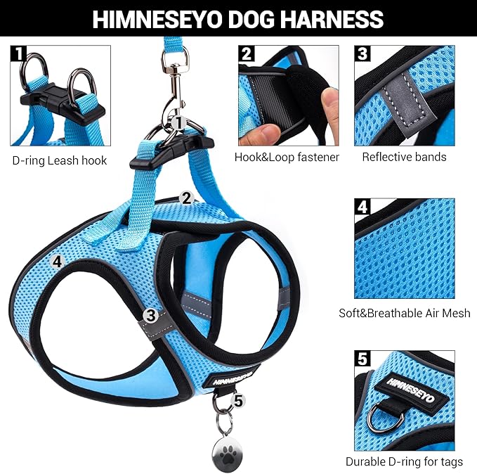 Dog Harness and Leash Set, Dog Harness for Dogs No Pull, No-Chock Step-in Reflective Breathable Lightweight Easy Walk Vest Harnesses with Safety Buckle for Small Medium Dogs, Cats (Light Blue, XXS)