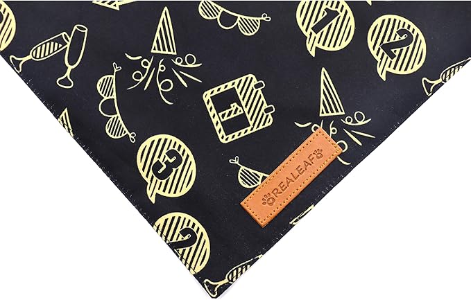 Realeaf Happy New Year Dog Bandanas 2 Pack, Reversible Holiday Pet Scarf for Boy and Girl, Premium Durable Fabric, Bandana for Small Medium Large and Extra Large Dogs (Small)