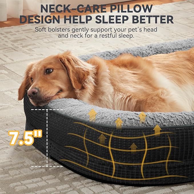 JOEJOY Orthopedic Dog Beds Large Sized Dog, XL Egg-Crate Memory Foam Pet Couch Bed with Bolster Sides, Waterproof Lining, Removable Washable Cover & Non-Slip Bottom, Black
