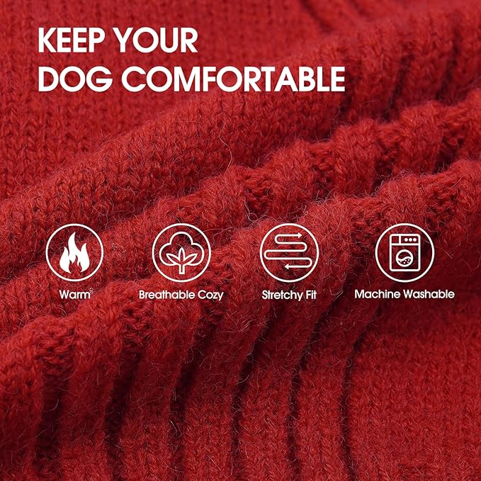 IECOii Great Dane Sweater,5XL Extra Large Sweater for Giant Breed Dogs in Winter,Turtleneck Cold Weather Knit Clothes,Machine Washable,Elastic Pullover for Saint Bernard,Mastiff (Red,XXXXXL)