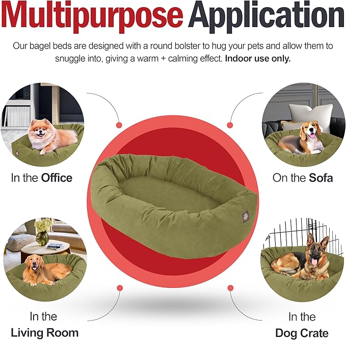 Majestic Pet 40 Inch Suede Shredded Memory Foam Mix Calming Large Dog Bed Washable 40 x 29 x 9 (Inch) - Cozy Soft Round Donut Dog Bed with Spine for Head Support - Pet Bed Sage