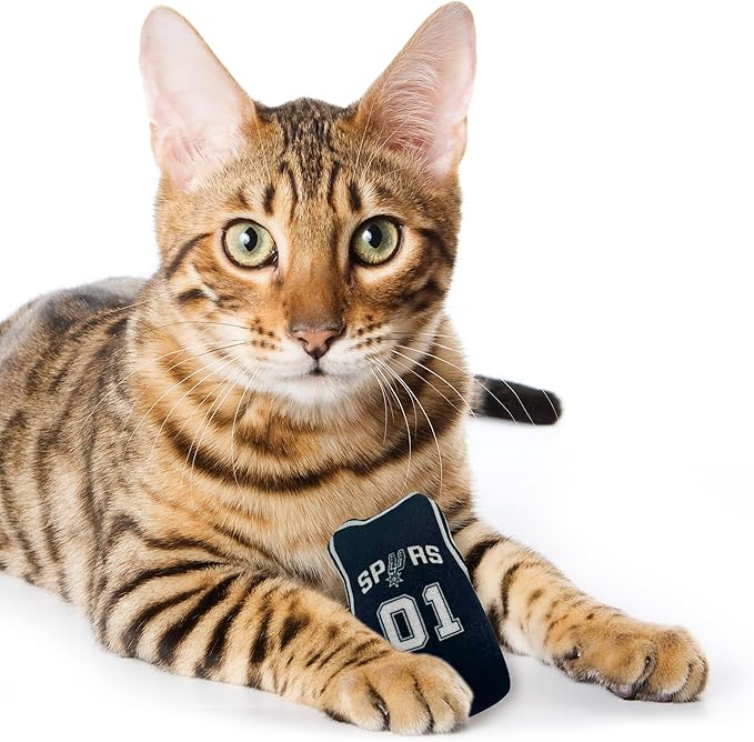 Best Plush CAT Toy - NBA SAN Antonio Spurs Complete Set of 3 Piece Cat Toys Filled with Fresh Catnip. Incl: 1 Jersey Cat Toy, 1 Basketball Cat Toy with Feathers & 1#1 Fan Cat Toy. Beautiful Team Logo