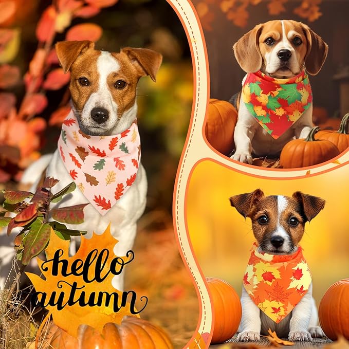 Preboun 50 Pcs Fall Pumpkin Dog Bandana Bulk Maple Leaves Bandana for Dogs Triangle Kerchief Bib Scarf for Small Medium Large Pet Thanksgiving Costume Accessories, 25 Styles (19.7 x 13.8 x 13.8 Inch)