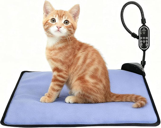 Pet Heating Pad for Cats & Dogs,Safe Electric Cat Warming Pad with Chew Resistant Cord,Automatic Induction Heated Cat Bed,Adjustable Temperature & Time (17.7" x 17.7")