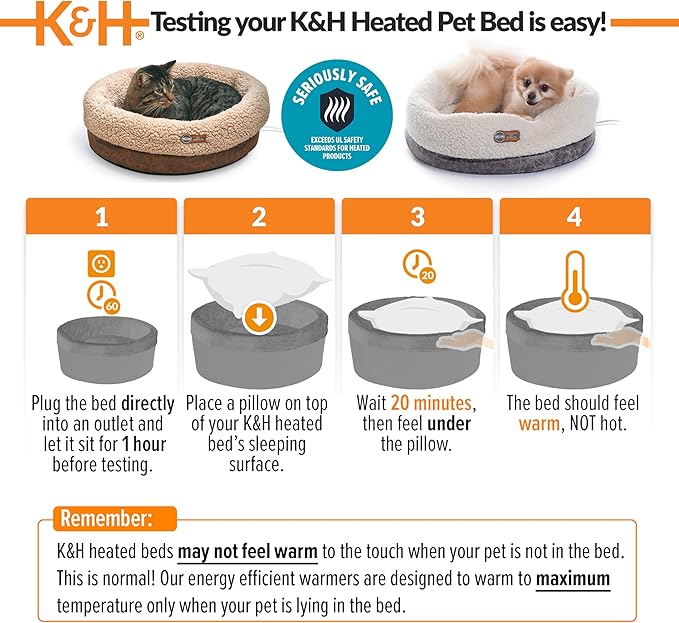 K&H Pet Products Heated Cat Bed Indoor, Thermo-Snuggle Cup Bomber Soft Heated Pet Bed for Large Indoor Cats and Small Dogs, Machine Washable, Waterproof Heated Pad, Safety Listed - 14x18in Chocolate