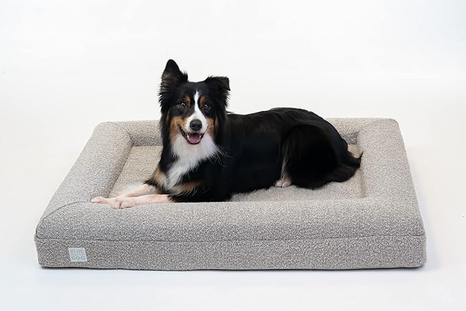 Luxury Boucle Orthopedic Memory Foam Dog Bed with Waterproof Liner and Machine Washable Cover with YKK Zippers (Large, 45" L x 36" W x 7" Th, Sand)