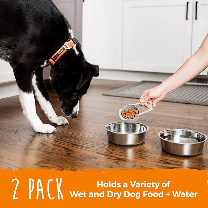 Mighty Paw Stainless Steel Dog Bowls - Steel Bowl Set - Pack of 2 - Non-Slip Rubber Bottom - No Spill Design - Safe Dog Food - Dishwasher Safe - Suitable for Small to Large Pets - Medium - 7 Inches