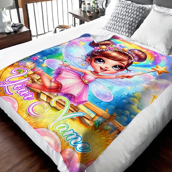 Girls Blanket Personalized Fairy Throw Gift for Toddler Kids Birthday - 30x40 Inches Lightweight Soft Custom Throw Blankets for Sofa Couch Bedroom Travel