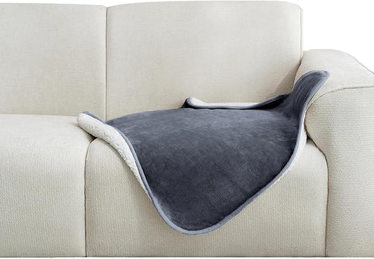 gogobunny Waterproof Pet Blanket for Small Dogs and Cats, Reversible Sherpa Fleece Soft Plush Throw for Couch Protection, Washable Furniture Protector (Dark Grey, 30x30 inches)