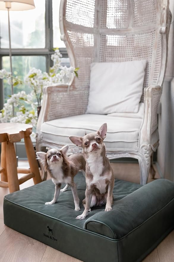 NOAH & PAW Dog Bed, 28x23x7.5 Inch, Orthopedic Dog Beds for Medium Size Pets, Eggshell Memory Foam Infused with Cooling Gel, Waterproof, Machine Washable, Includes Inner Cover (Faux Leather)