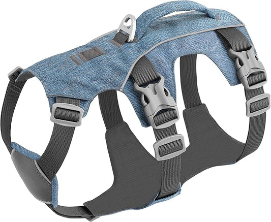 Escape Proof Dog Harness Medium Sized Dog, Reflective No Pull Dog Vest with Handle, Lightweight Full Body Pet Harness Adjustable for Walking,Training(Blue,Chest:17-32")