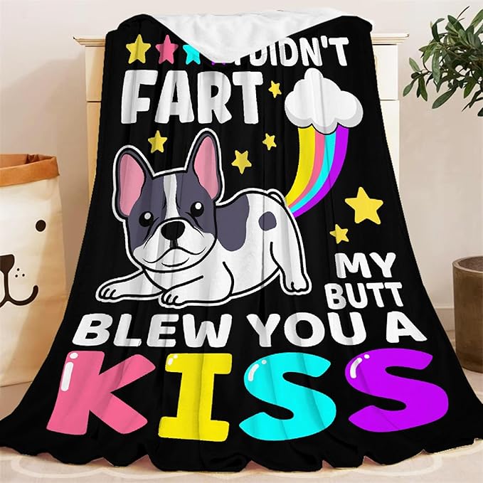 Funny Dog Blanket Gift for Girls Boys- 50x60 Inches Soft Flannel Throws Blankets Funny Gift for Teen Women Men Adult Cute French Bulldog Lover Gifts for Bed Sofa Couch