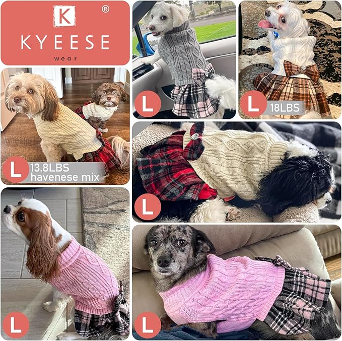 KYEESE Dog Sweater Comfy Dogs Clothes with Bowtie Warm Pullover Pet Coats Soft Turtleneck Cat Sweaters Thick Dog Sweaters for Small Dogs Male Stretchy Knitwear Pet Sweater Dress, Blue, Large