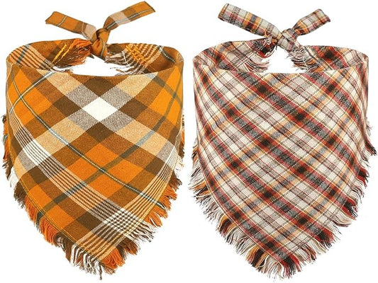 Kytely 2 Pack Fall Dog Bandanas X-Large Thanksgiving Dog Bandana Orange Plaid Pet Scarf for Boy and Girl Triangle Bibs for Large XL Dogs