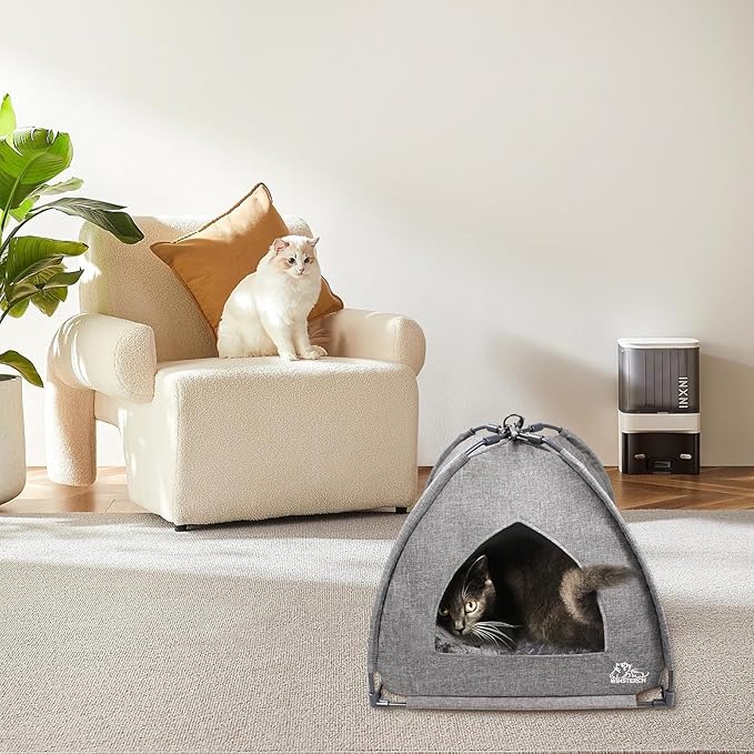 Winsterch Cat Beds for Indoor Cats,Covered Cat Cave Bed with Removable Washable Pillow,Warming Cat Cave Bed Kitten Beds Small Pets Bed for Indoor Cats (18.5'' x 18.5'' x 15.8'', Grey)