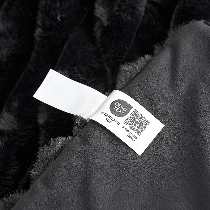 Cozy Bliss Faux Fur Throw Blanket for Couch, Cozy Warm Plush Striped Blanket for Sofa Bedroom Living Room, 50 * 60 Inches Black