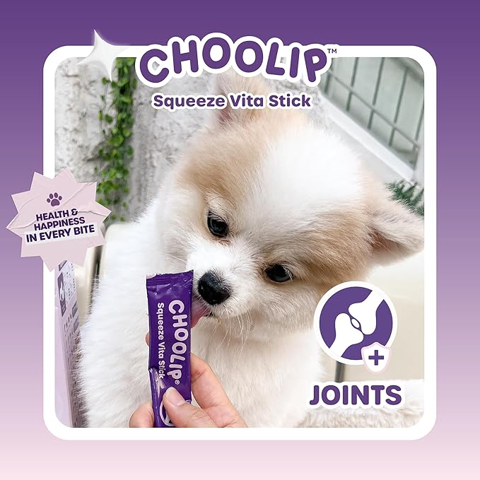 Choolip Squeeze Vita Stick Lickable Cat and Dog Treats – 7-Count Joint Support Sticks with Multivitamins, Soft Squeezable Paste for All Life Stages, Supporting Joint Health