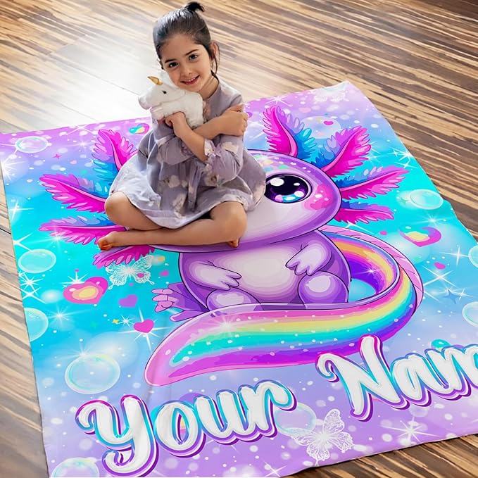 Girls Blanket Personalized Throw for Toddler Kids, 30x40 Inches Lightweight Soft Cute Custom Rainbow Animal Throw Blankets for Sofa Couch Bed Daughter Birthday Gift