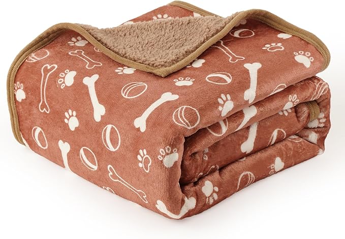 Waterproof Dog Blankets Pet Blanket 50"x60", Soft Fluffy Sofa Car Bed Protector, Reversible Sherpa Fleece Dog Blanket for Small Medium Large Dogs Cats (Light Brown-Baseball)