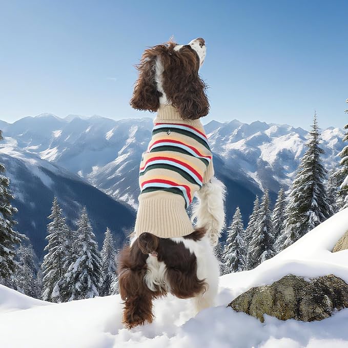 Kuoser Dog Sweater, Dog Sweaters for Medium Dogs, Doggie Sweater Christmas Clothes, Winter Coat Apparel Cable Knitwear, Pet Sweatshirt Outfit for Frech Bulldog, Boston Terrier, Apricot L