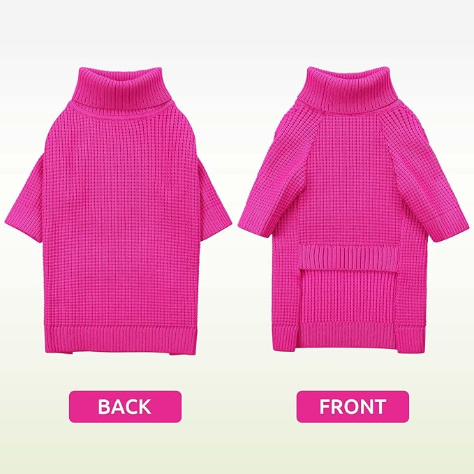 Queenmore XXL Dog Sweater, Large Dog Sweaters for Male Dogs, Turtleneck Plaid Kintsweaters for Large Breeds, Cold Weather Pullover Pet Clothes, Fuchsia 2XL