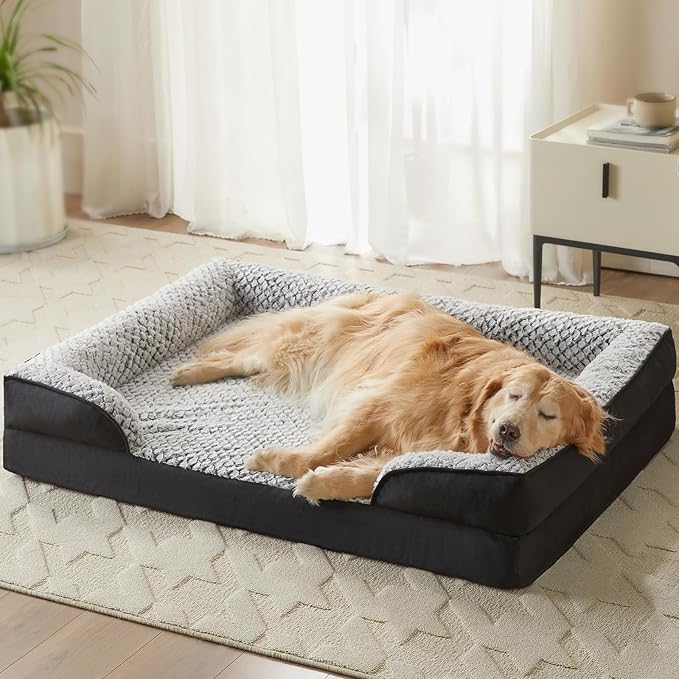 Orthopedic Dog Bed for Large Dogs, Egg Crate Foam Bed for Large Dogs, Equipped with Removable Waterproof Pillow Cover and Anti-Slip Bottom, Pet Bed