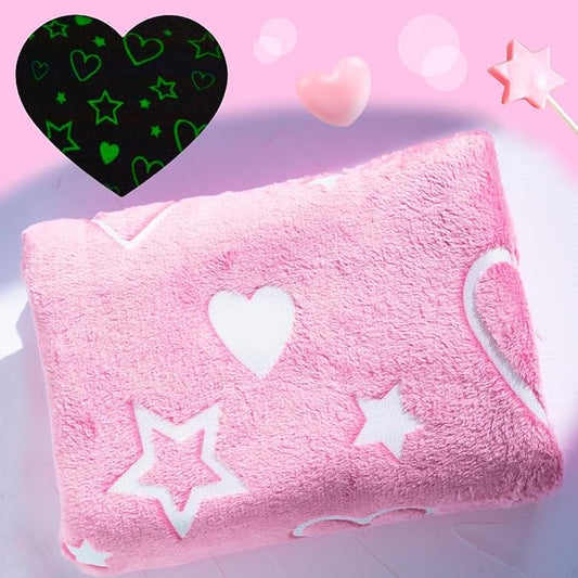 Halloween Glow in The Dark Pink Cute Love Throw Blanket with Storage Bag, Soft Throw Blanket, Girls Blanket, Gifts for Children Ages 1-10, Kids Blanket, Day Care Home Office Travel Use Christmas, Pink