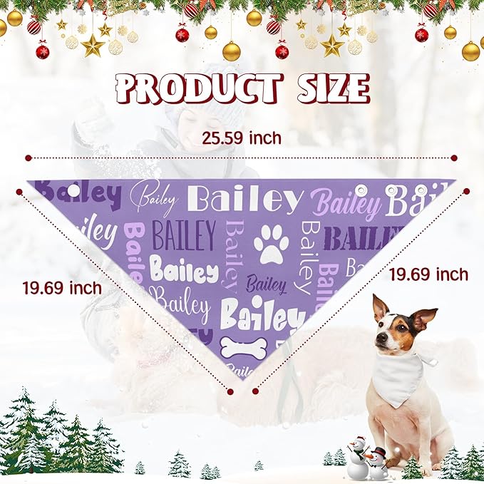 Personalized Dog Bandanas Custom Neckwear Name Button Anti-loosening Dog Scarf Triangle Bibs Kerchief Pet Costume Accessories for Medium Large Dogs Cats Pets Birthday-Purple