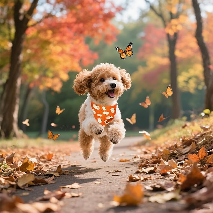 Realeaf Thanksgiving Fall Dog Bandanas 2 Pack, Orange Plaid Pumpkin Pet Scarf for Boy and Girl, Premium Durable Fabric, Holiday Halloween Bandana for Medium and Large Dogs(Fall, Large)