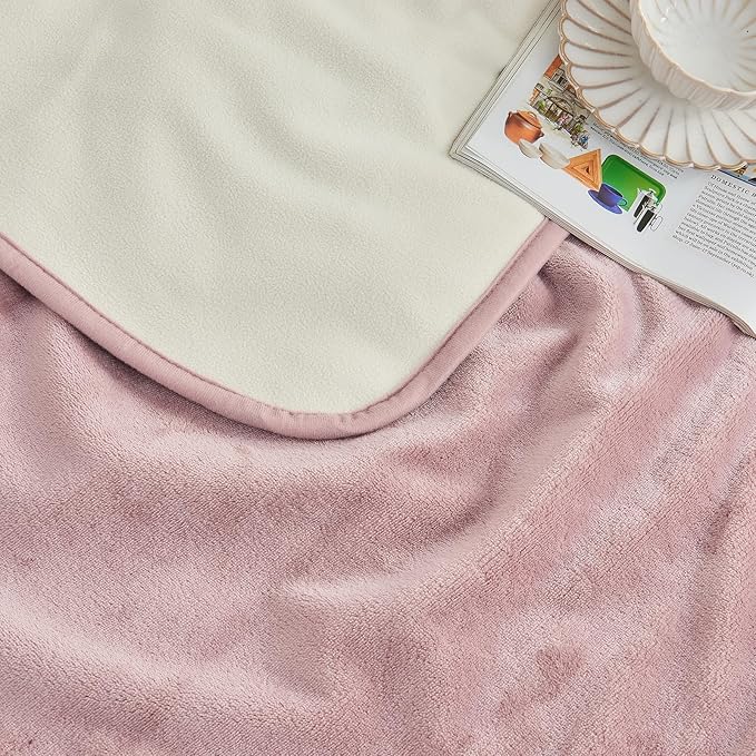 Waterproof Blanket 80"x90" for Adults, Reversible Waterproof Bed Cover for Dogs Cats Pets, Soft Leakproof Blanket for Bed Couch Sofa Furniture Protector, Dusty Pink/Off White