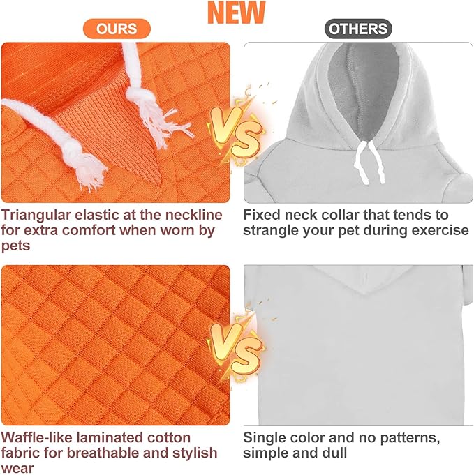 BEAUTYZOO Medium Dog Hoodie Sweater with Pockets, Dog Clothes for Small Medium Dogs Boy Girl, Waffle-Like Laminated Cotton Pet Coats with Hat and Leash Hole, Orange XL