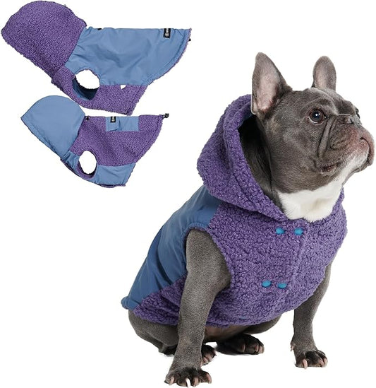 Spark Paws Reversible Dog Sweater, Sherpa Jacket Vest with Warm Fleece Lining, Warm Coat for Winter, Suitable for Small Medium, Large, XL XXL Dogs - Purple and Navy Blue - XL