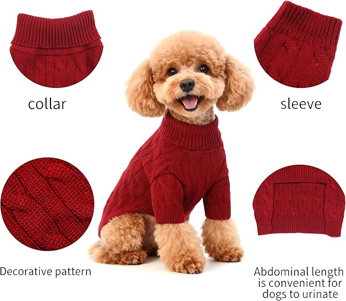 Small/Medium Dog Sweater, Warm Dog Winter Coat w/Sleeves, Comfortable High Neck Premium Dog Clothes for Mini Poodle-Best for Holidays, Daily Walks S Deep Red