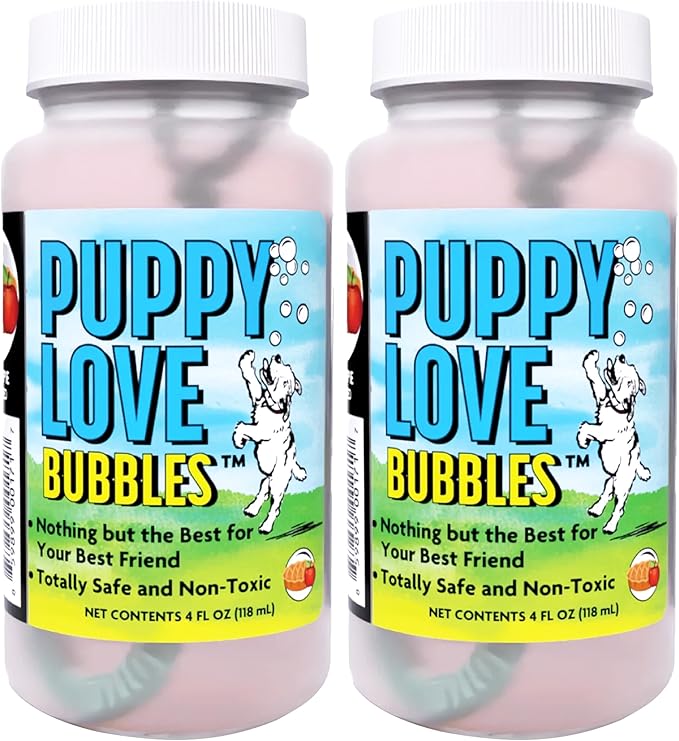 Atomic Bubbles: Puppy Love Bubbles: Apple Pie Scented 2 Pack - 4oz Bottles, Dog Interactive Toy, Pet Safe, Non-Toxic, Indoor & Outdoor, Long Lasting