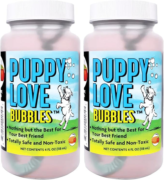 Atomic Bubbles: Puppy Love Bubbles: Apple Pie Scented 2 Pack - 4oz Bottles, Dog Interactive Toy, Pet Safe, Non-Toxic, Indoor & Outdoor, Long Lasting