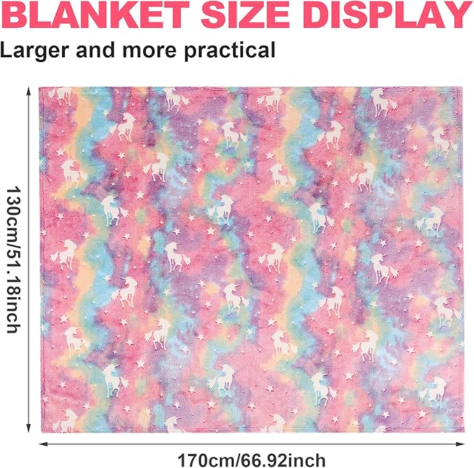 Glow in The Dark Blanket Unicorns Gifts for Girls,Toys for 2 3 4 5 6 7 8 9 10 Year Old Girl Gifts,Soft Kids Blankets for Christmas Halloween Birthday Valentines Gifts,50"x60"